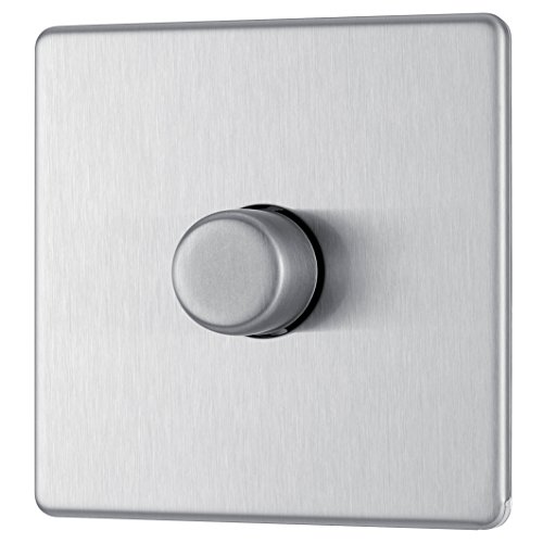 BG Electrical FBS81P-01 Placa Plana sin Tornillos, 400 W, Interruptor regulador de Intensidad de 2 vías, Acero Cepillado Cover