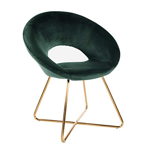 Poltrona Imbottita circolare in velluto Verde Scuro con gambe in...