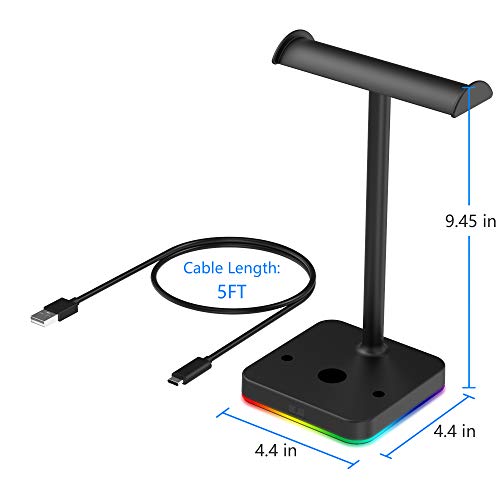 Image of KAFRI RGB Dual Headphone Stand with Wireless Charger Desk Gaming Double Headset Holder Hanger Rack with 10W /7.5W QI Charging Pad - Suitable for Gamer Desktop Table Game Earphone