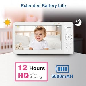 VTech Baby Monitor No WiFi, 7" IPS Screen, 5000mAh 12Hr Battery, 360° PTZ, 4X Zoom, Night Vision, Night Light, 2-Way Talk, White | Advanced HQ Max — photo 6 of 6