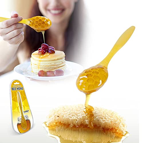 CKB LTD Bee Home Honey Syrup Dripper Server Spoon Stirrer Mixing Tool for Maple Syrup Melted Chocolate Hex Honeycomb Design