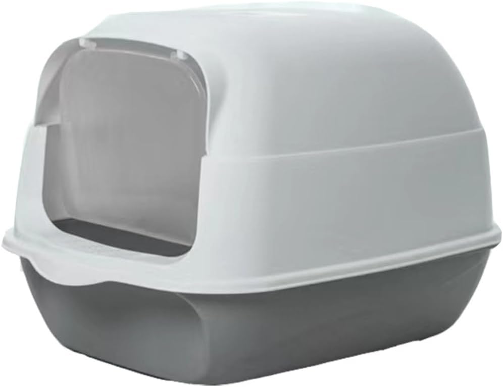 Hooded Cat Litter Box - Fully Enclosed Pet Toilet with Lid, Pink, 19.7" L X 13.8" W X 13" H - Easy Clean Handheld Design for Kitten & Cat Hygiene (Gray)