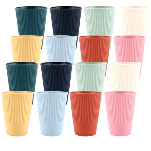 DAJAVE 16 tazas de café de plástico de 350 ml, vasos para niños y adultos, taza de polipropileno saludable, juego de tazas de 350 ml, vasos de plástico para café, té, sin BPA, microondas