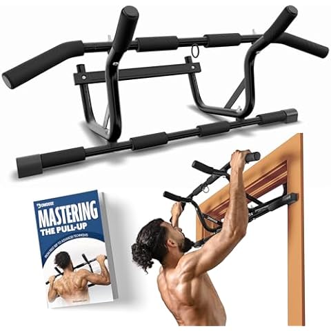 DMoose Pull Up Bar for Doorway - Upto 250 Lbs Capacity, Chin Up Bar with No Screwing & No Slipping Hanging Bar with Padded Handles for Strength Training, Door Frame Pullup Bar with Installation Guide (Black) Cover
