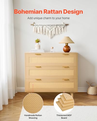 Commode en rotin VEVOR à 3 tiroirs pour chambre et salon - 8