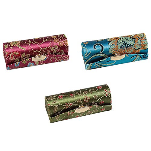 Lot de 3 étuis à rouges à lèvres classiques tissés en satin avec miroir de maquillage pour femmes et filles (couleurs aléatoires)
