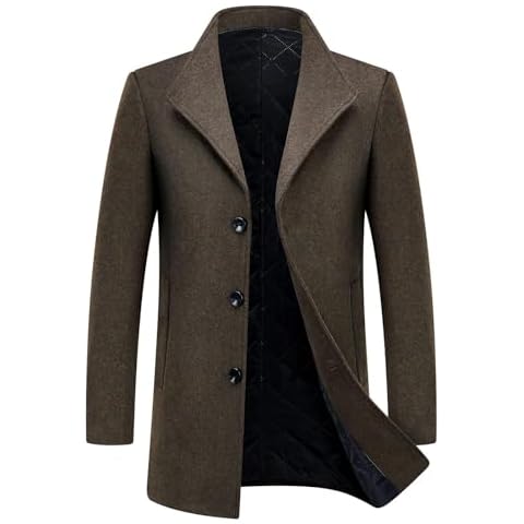KUDORO Mens Thick Wool Trench Coat Cover