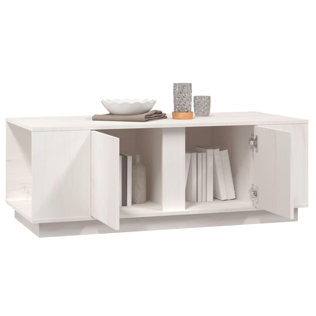 Fengshui Stolik kawowy biały 110 x 50 x 40 cm lite drewno sosnowe