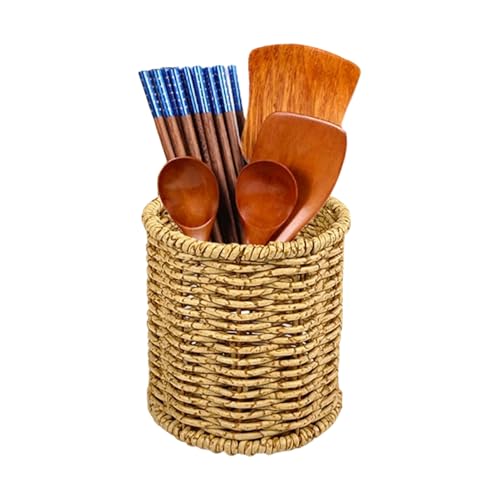 Pencil Holder For Desk - 10x11cm Imitation Rattan Pencil Storage Organizer | Lightweight Small Pen Storage Cup | For Home Office