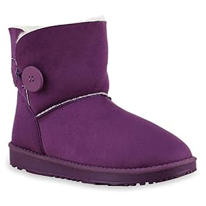 stiefelparadies Warm Gefütterte Damen Stiefel Schlupfstiefel Boots Stiefeletten Schuhe 128606 Lila Knopf Camiri 39 Flandell