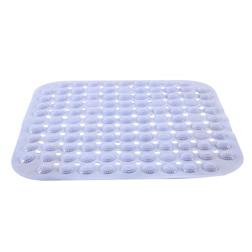 Image of Kuber Industries 2 Pcs PVC Comfy Square Bubble Shower Mat with Suction Cups and Drain Hole | PVC Small Non-Slip Bath Mat for Wash Room & Bath Tub | Sky Blue