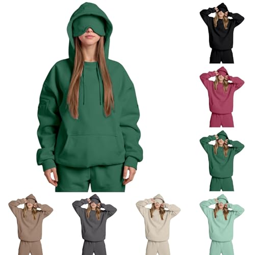 Mens Womens Hoodie with Eye Mask Built in 2025 Comfort Airplane Mode Travel Hoodies with Hidden Pockets Blanket Hoodie