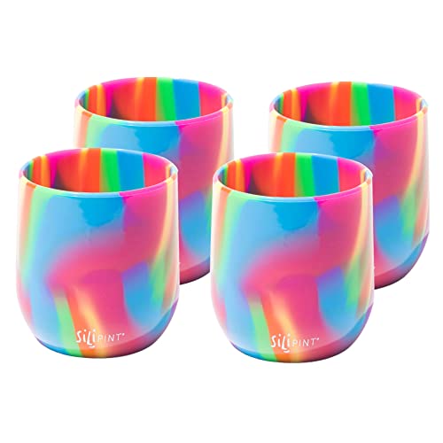 Silipint 12-Ounce Unbreakable Silicone Wine Glasses, Reusable And Shatterproof Wine Tumblers For Parties, Camping, Beaches, And Boats, Stemless Silicone Wine Cups, Hippie Hops, Pack Of 4 #TOP10
