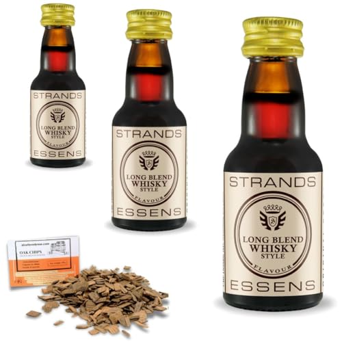 3 x Esencia Whisky Long Blend 25ml – Sin Alcohol – Hasta 2,25L – Incluye Chips De Roble Francés 20g Gratis