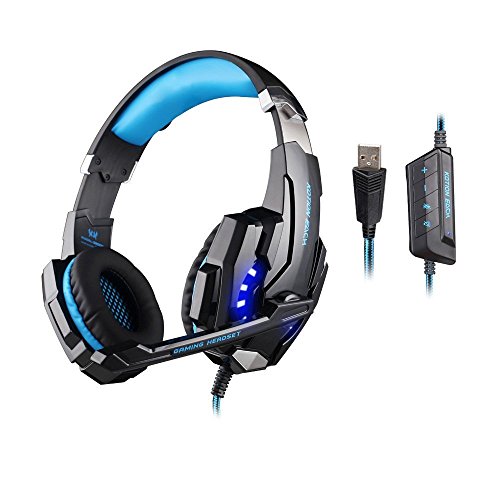 KOTION EACH G9000 USB 7.1 Surround Sound Version Game Gaming Hoofdtelefoon Computer Headset Oortelefoon Hoofdband met Microfoon LED Lichtblauw