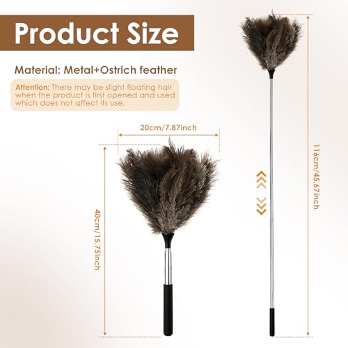 GWCYMYD Extendable Ostrich Feather Duster, 45'' Reusable Ostrich Feather Duster with Metal Handle, Fluffy Natural Genuine Feathers Cleaning Supplies for Cleaning Ceiling Fan, Blinds, Car (Black 116cm)