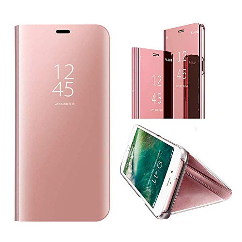 KeKeYM Smart Case for XiaoMi Mi Note 3, XiaoMi Note 3 View Window Metal Electroplate Plating Stand PC Mirror Flip Folio Protective Cover for XiaoMi Note 3 - Rose Gold