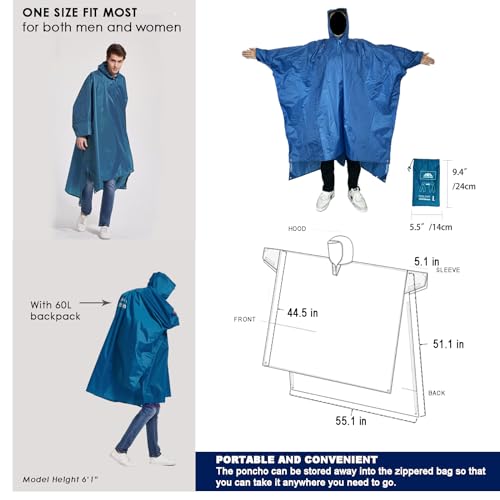 longsinger Rain Poncho for Adult, Waterproof Rain Poncho with Hood and Sleeve, Ideal for Hiking, Hunting, Camping3