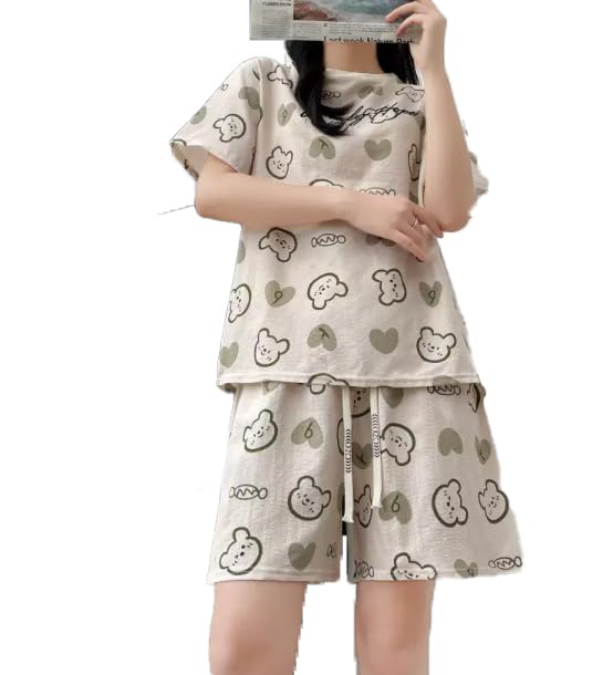 Women Cute Printed Pajama Sets 2 Piece Short Sleeve Sleepwear Comfy Ruffle Lounge Shorts Set Soft Summer Cute PJ with Pockets-image-36
