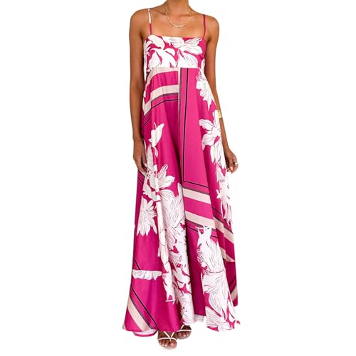 Image of NUFIWI Women Summer Striped Maxi Dress Spaghetti Strap Cutout Ruffle Long Dress Flowy Swing Beach Vocation Dress