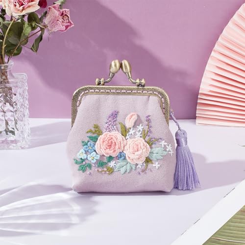 Image of ORIGACH DIY Flower Embroidery Coin Purse Kits Kiss Clasp Lock Bag Embroidery Kit Sewing Handbags Change Purse Set for Beginner with All Supplies