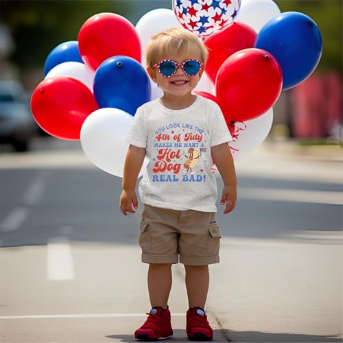 4th of July Shirts for Toddler Boys Funny Hot Dog T Shirt American Flag Tees Tops USA Patriotic Independence Day Clothes(Gray,5-6T)4