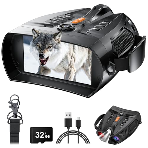 Night vision goggles, SKYBASIC night vision binoculars, 10x digital zoom, 4-inch HD screen, 5000mAh rechargeable night vision goggles, suitable for bird watching, camping, hunting