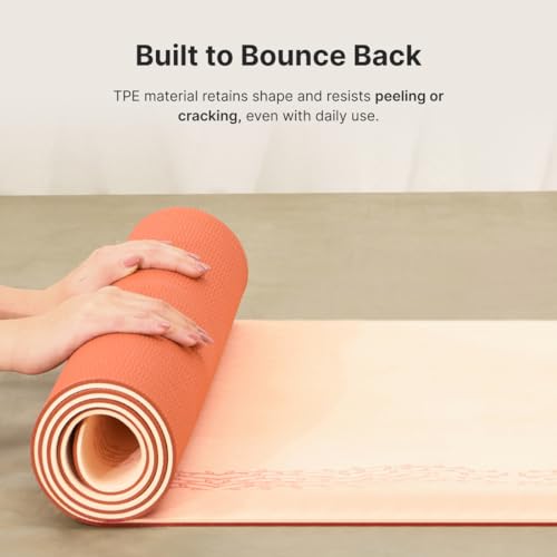 Image of CULT TPE Yoga Mat 6mm with Carry Bag & Strap - Eco-Friendly, Non-Slip, Lightweight & Durable Exercise Mat for Yoga, Pilates, Meditation & Home Workouts - Beige Pink
