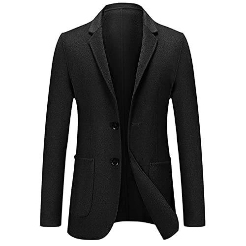 Men's Casual Wool Blend Sport Coat Vintage Slim Fit 2 Button Suit Jackets Lightweight Solid Blazer Overcoats (Black,XX-Large)