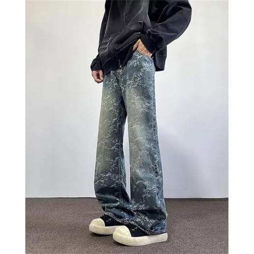 Men Vintage Straight-Leg Slim Fit Jeans Harajuku Printed Jeans Hip Hop Streetwear Baggy Denim Trousers2