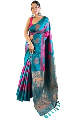 Image of SGF11 Women's Kanjivaram Pure Soft Silk Saree With Unstitched Blouse Piece