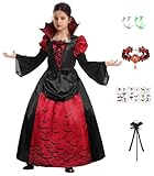 Komplettes Vampir Ensemble: Entfesseln Sie die Fantasie Ihres Kindes mit unserem königlichen Vampir Kostüm für Mädchen. Dieses fesselnde Set besteht aus einem königlichen Vampir Kostümkleid, einem bezaubernden Fledermaus Zauberstab, leuchtenden Zähnen, faszinierenden leuchtenden Aufklebern und einem fesselnden Vampir Halsband.