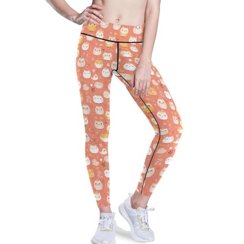 KLL Women High Waist Workout Leggings Tummy Control Active Pants Cute Owl Animal Cartoon, XXL
