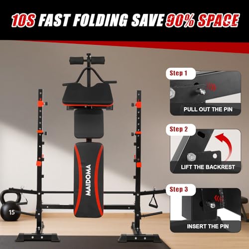 1500LBS 8 in 1 Olympic Weight Bench Set with Leg Extension/Curl and Preacher Curl, Bench Press Set and barbell Rack with Safety Bar Catches, Foldable Workout Benches for Home(US Stock)