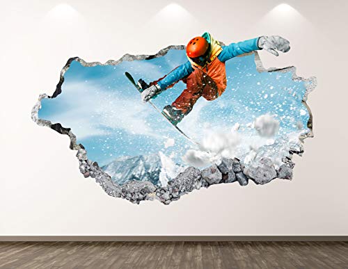Snowboarding Wall Decal Art Decor 3D Smashed Mountain Sport Sticker Poster Kids Room Mural Custom Gift BL368 (70" W x 40" H)