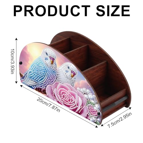Image of DIY Diamond Painting Tabletop Holder Lovebirds and Rose Design Handmade 5D Diamond Art Storage Box for TV AC Remotes Makeup Brushes Office Desktop Craft Valentine's Day Gift