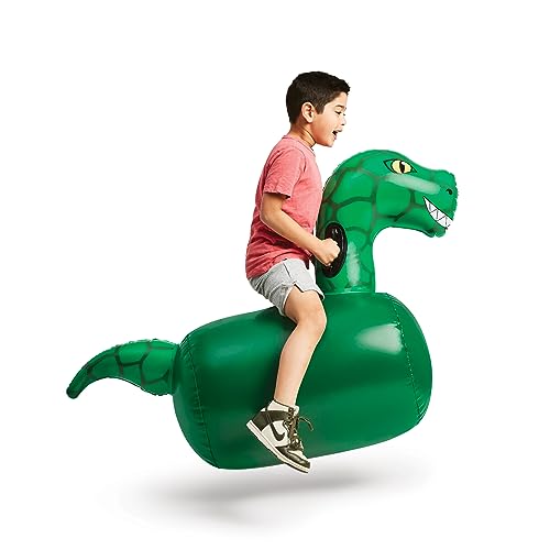 Hearthsong Hop N Go Inflatable Dino Riding Bouncy Hopping Toys for Kids Ages 5+ - Ride On Bouncer Animal Hopper Jumping Toys for Outdoor Games
