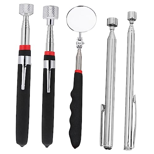 DOITOOL 5 Pcs Vehicle Inspection Mirror Magnetic Tool Flashlight for Men Telescoping Magnet Stick Pickup Man