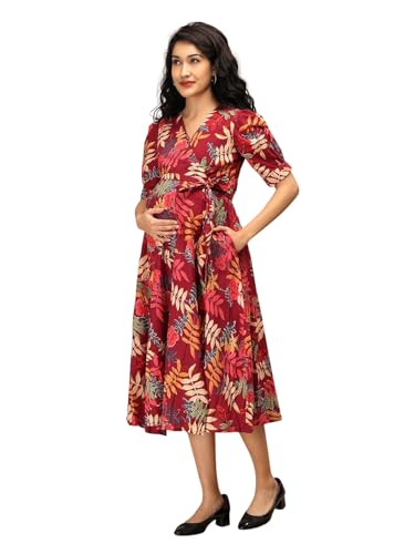Image of The Mom Store Maternity and Nursing Wrap Dress for New Mom | Pre and Post Pregnancy Wear for Womens | Trendy Stylish Printed Friendly Dresses for Women | Comfortable