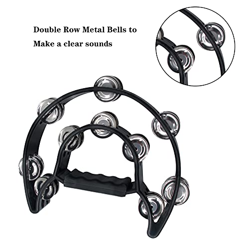 Vachan Double Row Tambourine,Metal Jingles Hand Held Percussion Half Moon Tambourine Gift Musical Instrument For Kids,Adults,Ktv,Party,Black #TOP1
