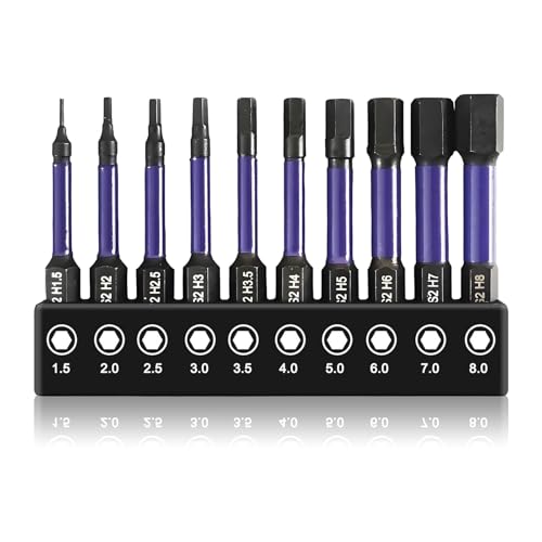 Hex Allen Key Drill Bit Set 10 Pcs Alan Keys Hex Screwdriver Drill Bit Sets 50mm Impact Magnetic Allen Wrench Bits S2 Steel H1.5-H8