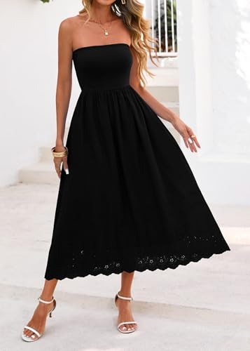 Lazysmile Women's Strapless Tube Top Boho Maxi Dress w/ Lace Trim and Pockets (Various) $13.99 or Less - image 4