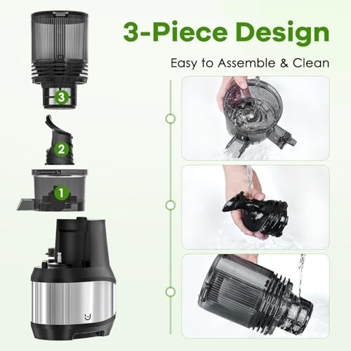 Cold Press Juicer, 6.2\" Extra-Large Feeding Chute Juicer, 350W Slow Masticating Juicer Machines for Whole Fruits and Vegetables, Easy to Clean - Thumbnail 6
