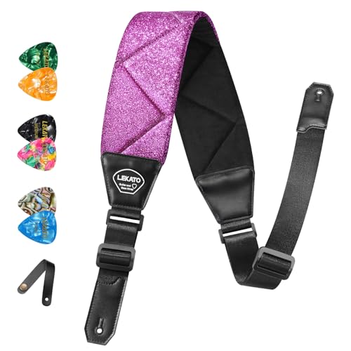 LEKATO Bass Guitar Strap, 3.34' Wide Padded Sparkle Glitter Guitar Straps for Electric Guitar...