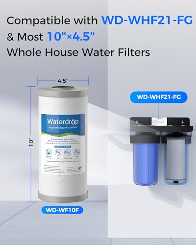 Image of Waterdrop WF10F Whole House Water Filter, Compatible with WHF21-FG, Any 10 inch x 4.5 inch System, Reduces Iron and Manganese, 5 Micron, 2 Pack