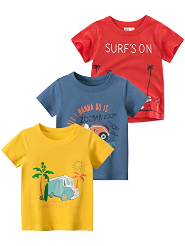 Boys Short Sleeve Tshirts Casual Cotton Crewneck Shirts Graphic Active Tee Shirts for Toddler Kids Boys