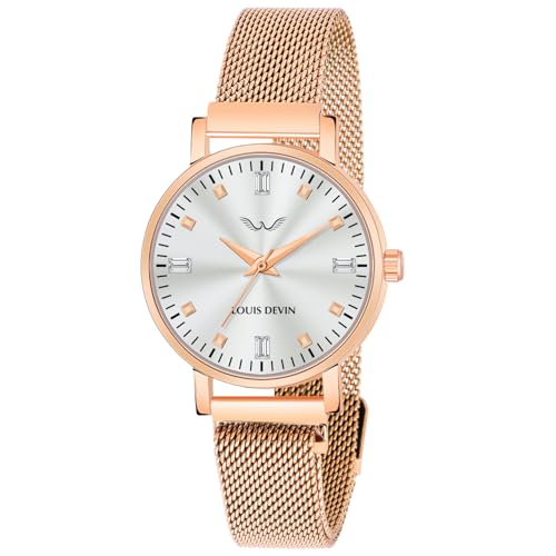 LOUIS DEVIN Rose Gold Plated Mesh Chain Analog Wrist Watch for Women (Silver Dial) | LD-RG184-SLV (B0DDTXZLKQ) Amazon Price History, Amazon Price Tracker