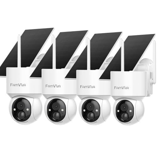 2K Solar Security Cameras Wireless Outdoor, 360°PTZ Battery Powered Cameras for Home Security, 2.4G WiFi Outdoor Camera with Color Night Vision, IP66