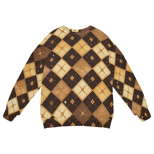 JUNZAN Yellow Brown Plaid Kids Girls Hooded Sweatshirt Long Sleeve Kids Pullover Hoodie Camping 4T2