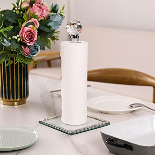Hochance Clear Crystal Standing Paper Towel Roll Holder Countertop Weighted Rack,Glam Cute Bling Rhinestone Jeweled Diamonds Modern Decoration Christmas Housewarming Gifts For Kitchen Home Bar #TOP2